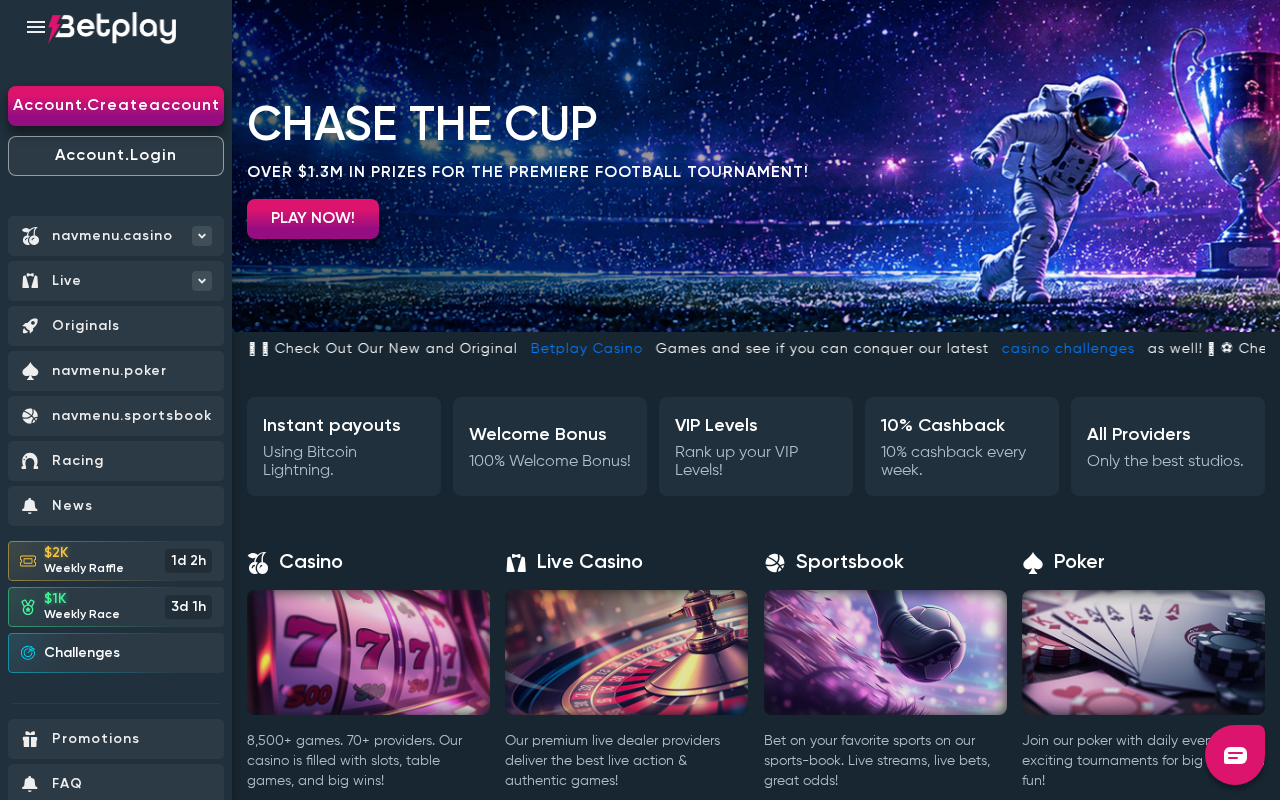 Betplay.io homepage screenshot