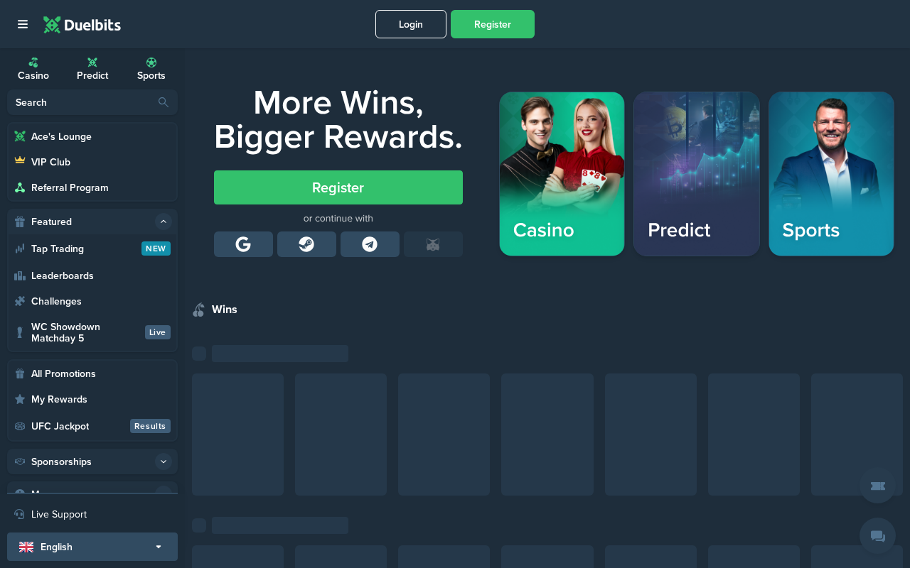 Duelbits homepage screenshot