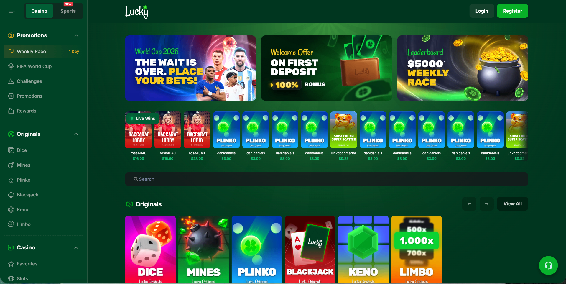 Lucky.fun homepage screenshot