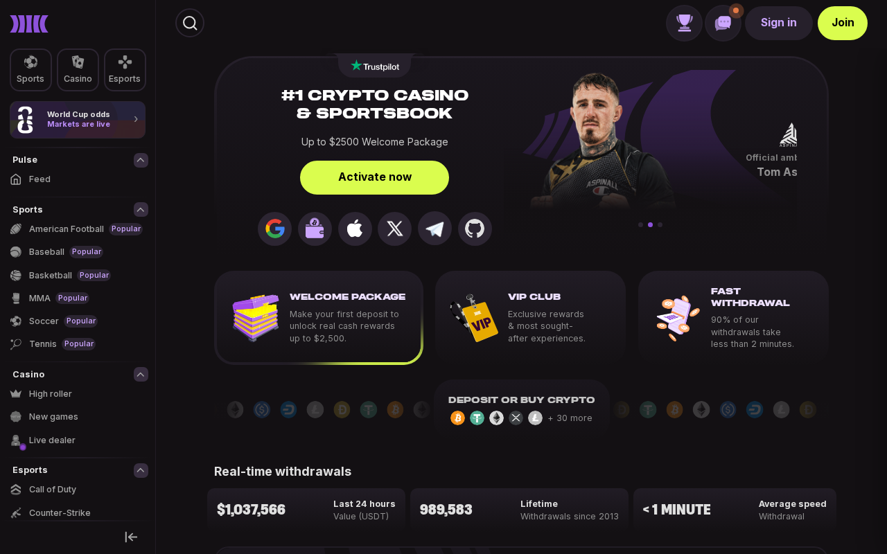 Cloudbet homepage screenshot