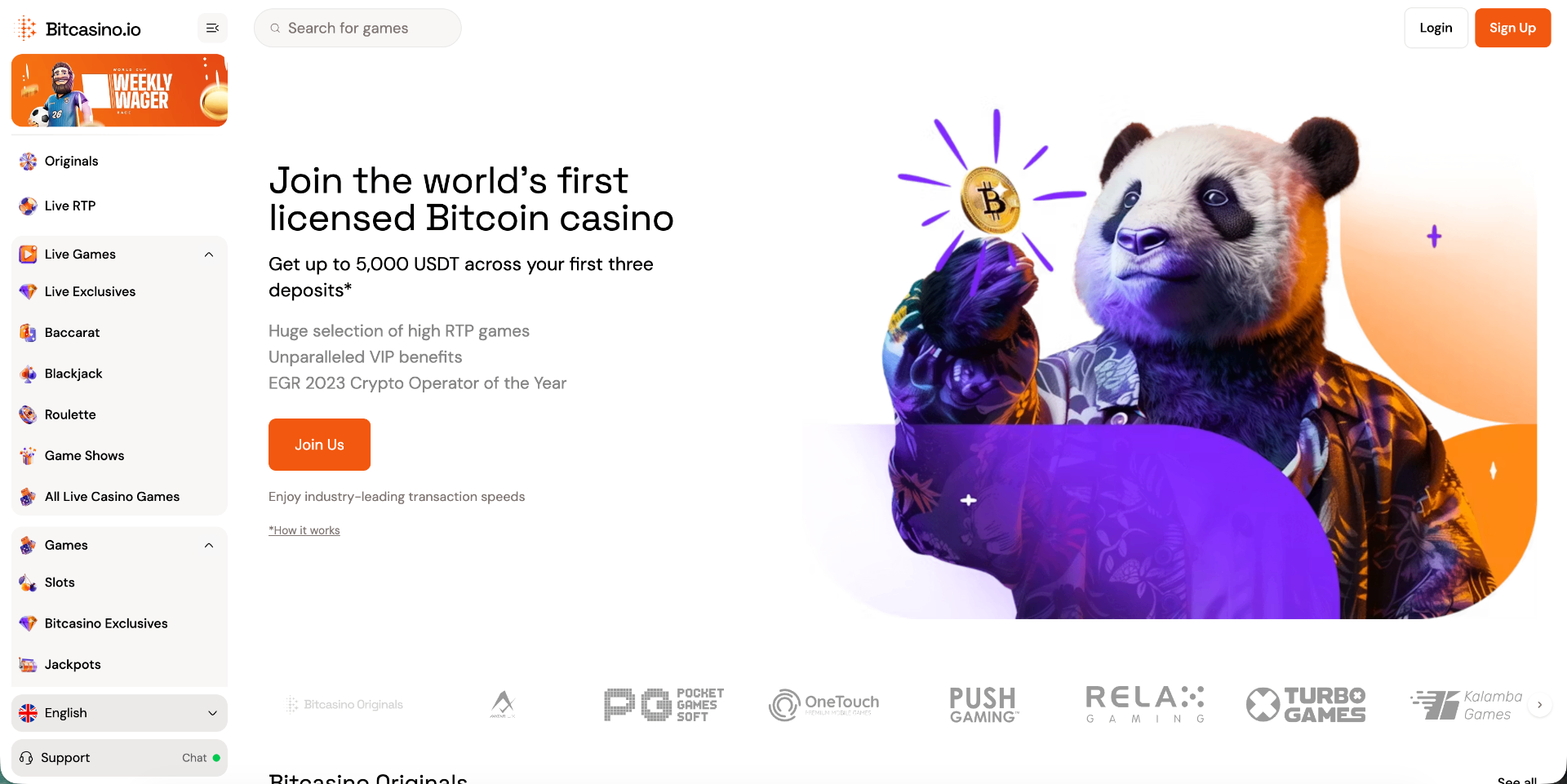 Bitcasino.io homepage screenshot