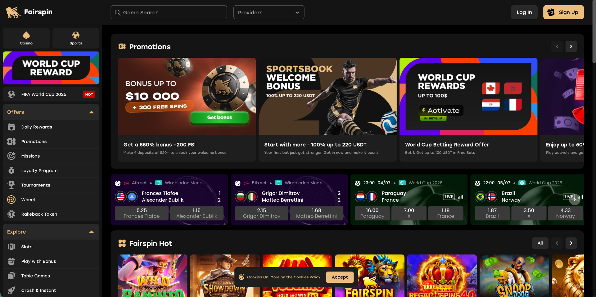 Fairspin homepage screenshot