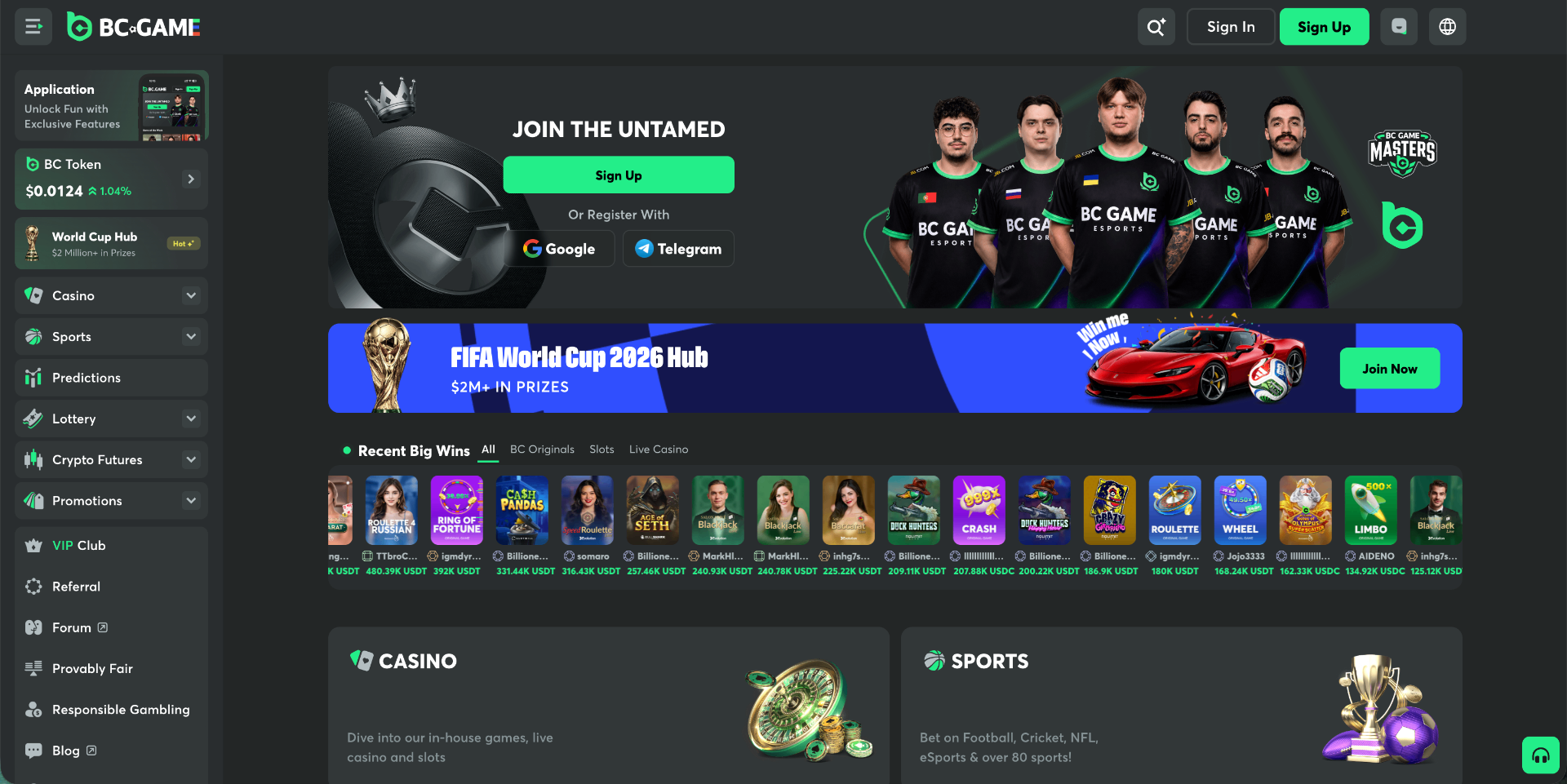 BC.Game homepage screenshot