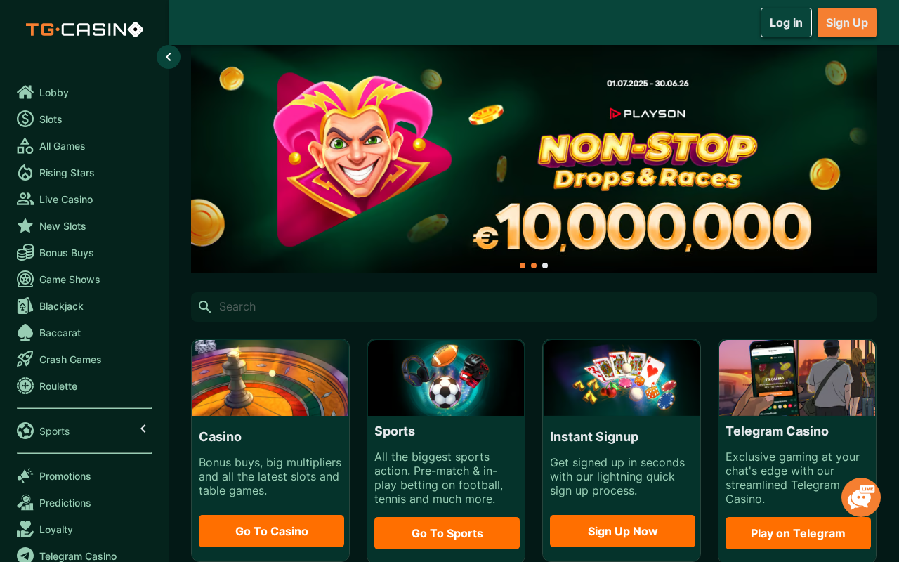 TG.Casino homepage screenshot