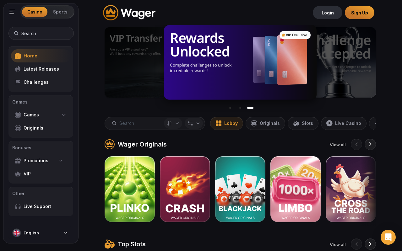 Wager.com homepage screenshot