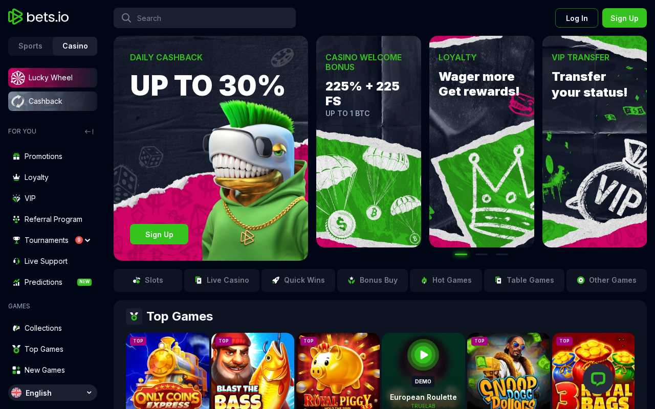 Bets.io homepage screenshot