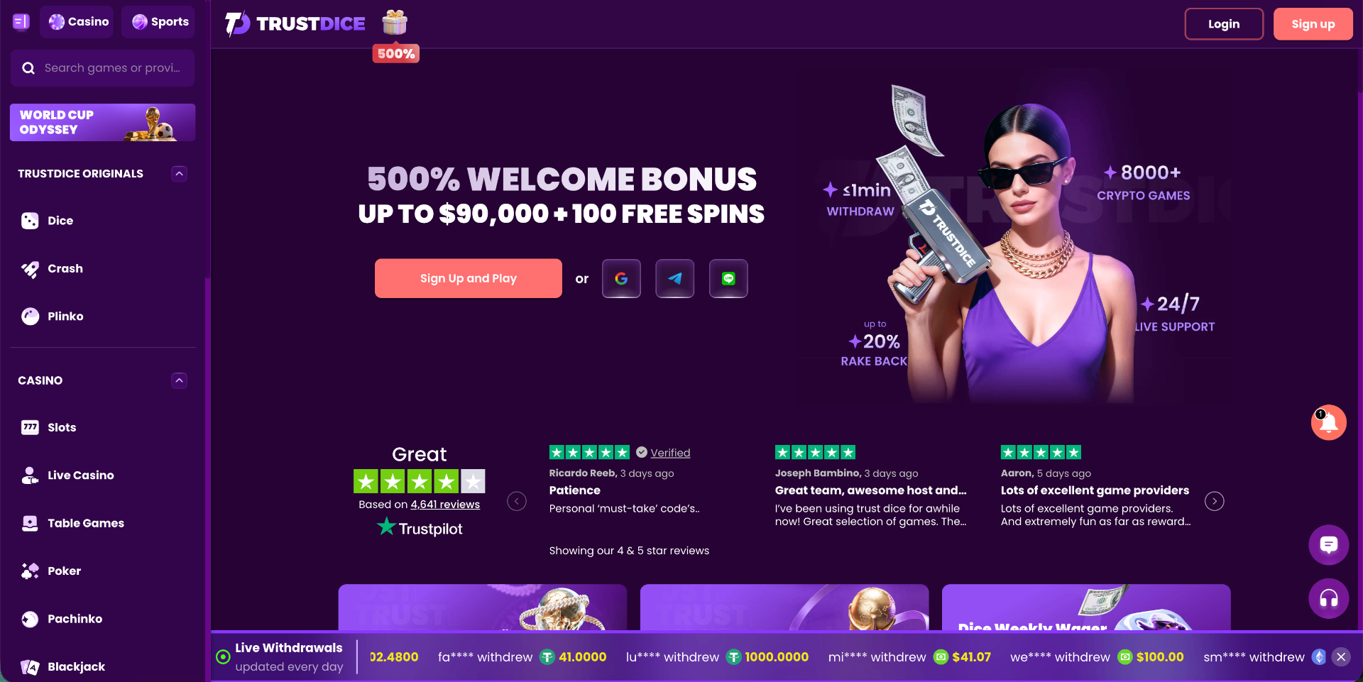TrustDice homepage screenshot