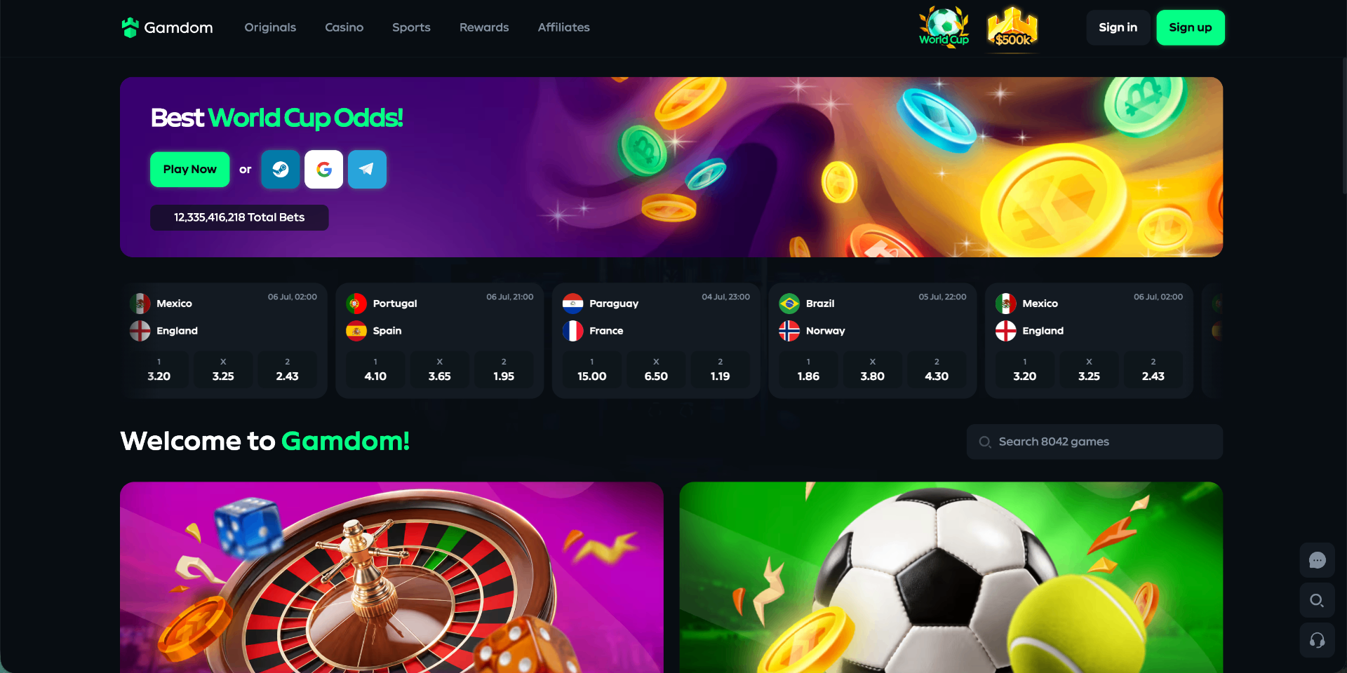 Gamdom homepage screenshot