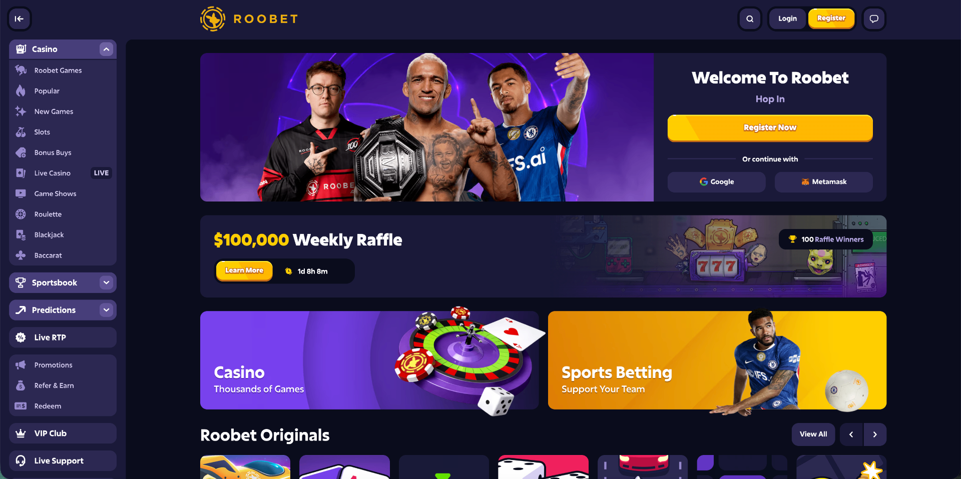 Roobet homepage screenshot
