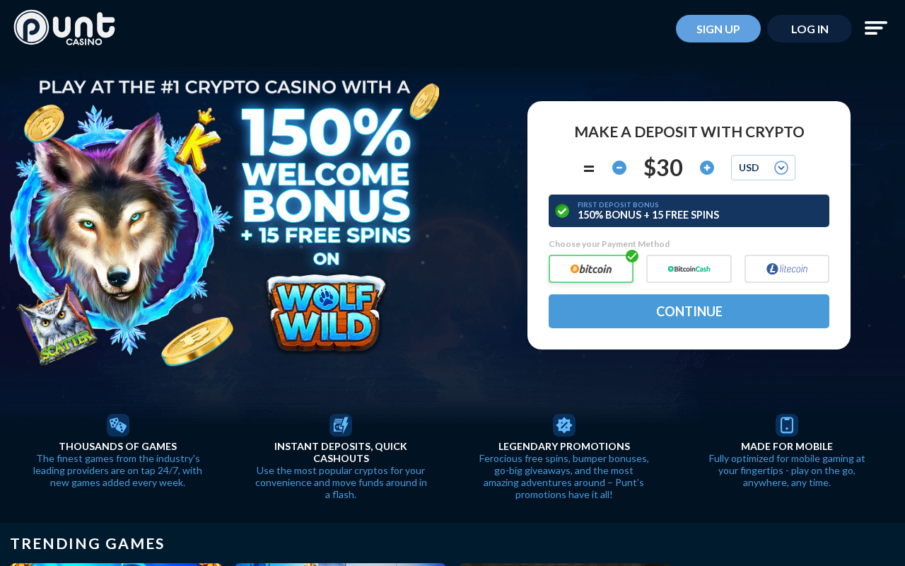 Punt Casino homepage screenshot