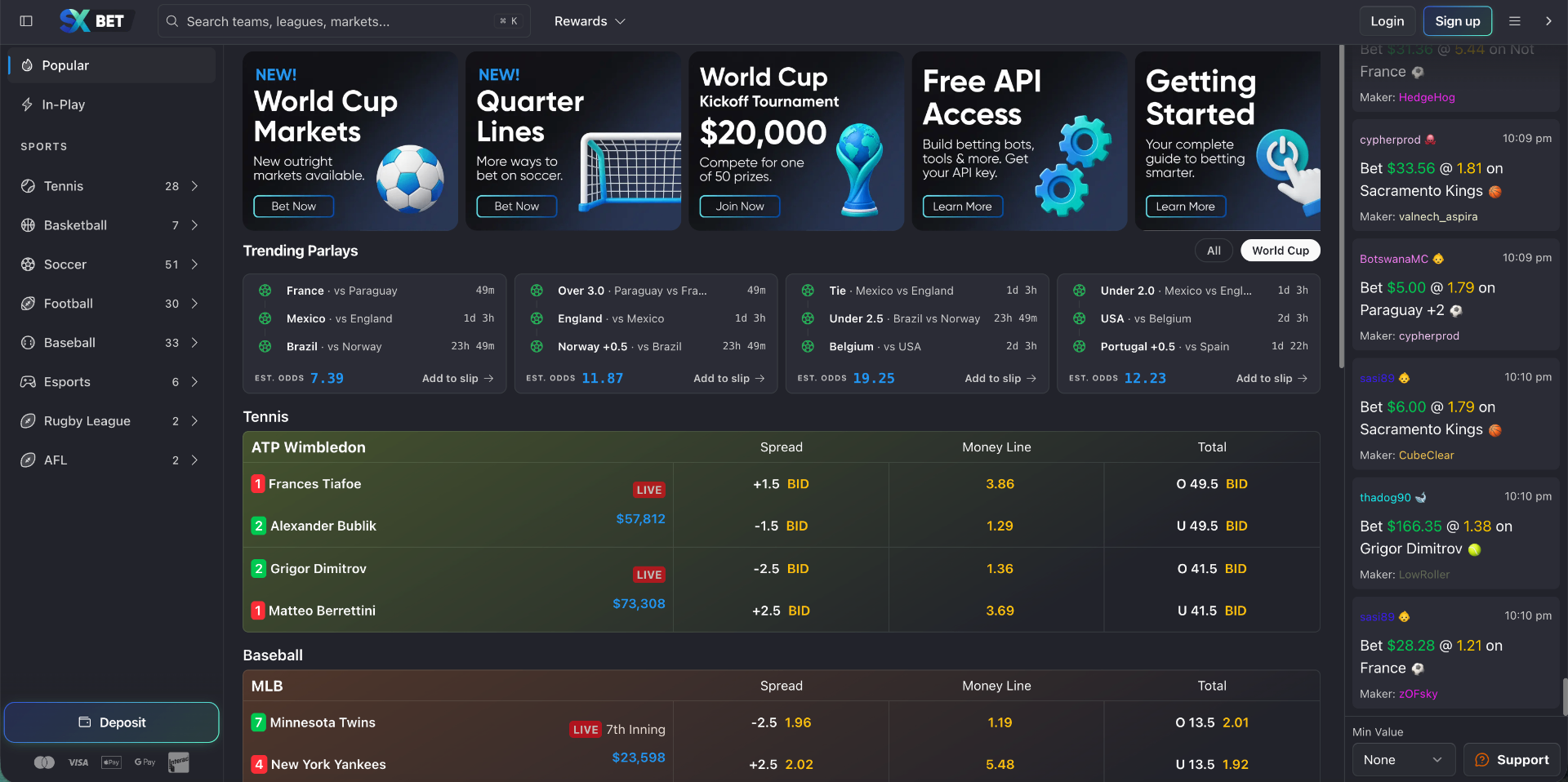SX Bet homepage screenshot
