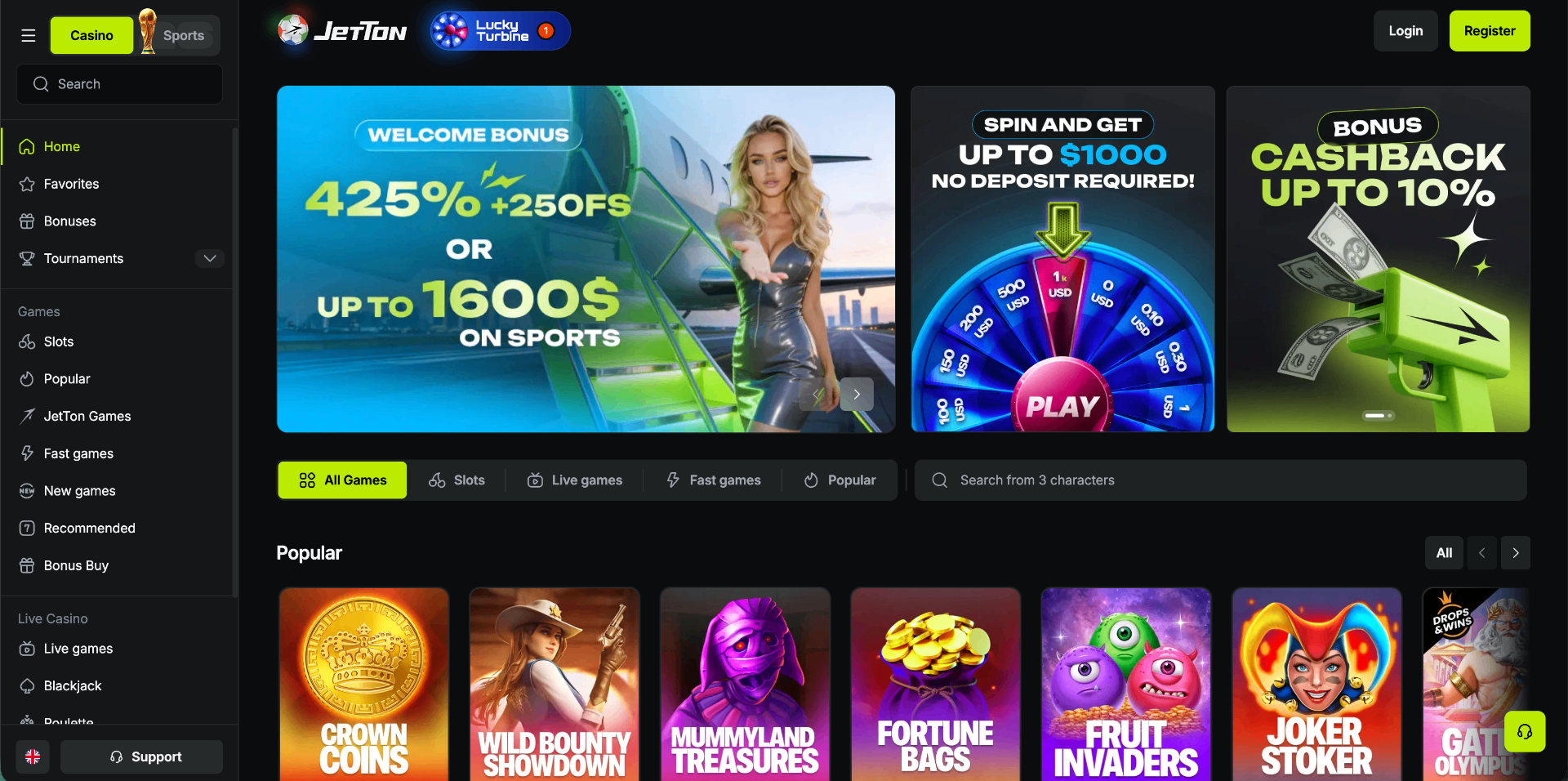 JetTon Games homepage screenshot