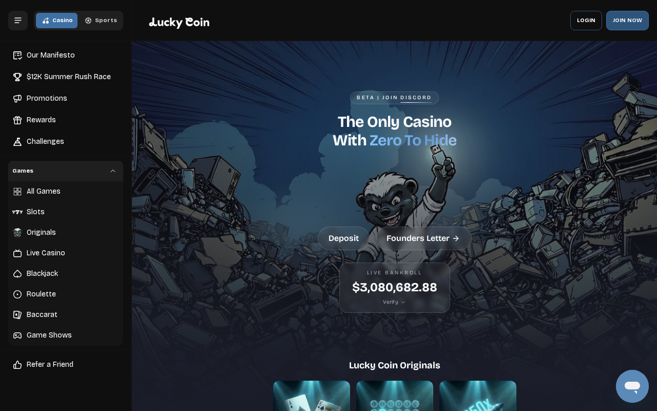 Lucky Coin homepage screenshot