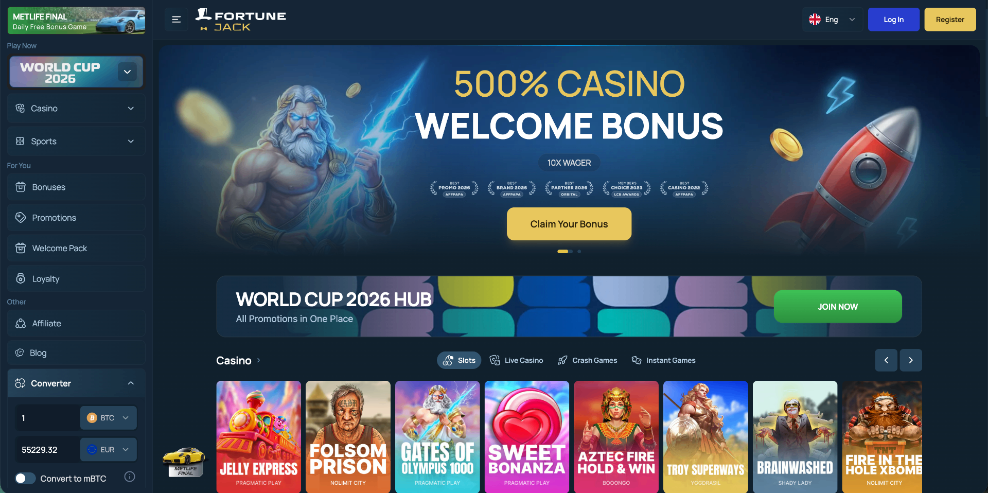 FortuneJack homepage screenshot