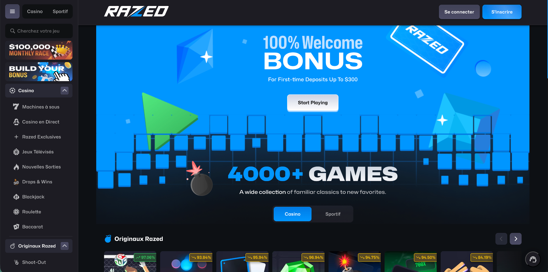 Razed homepage screenshot