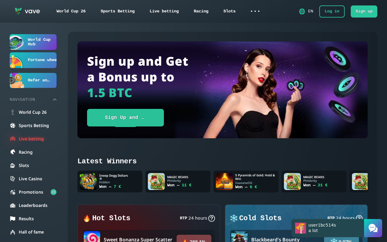 Vave homepage screenshot