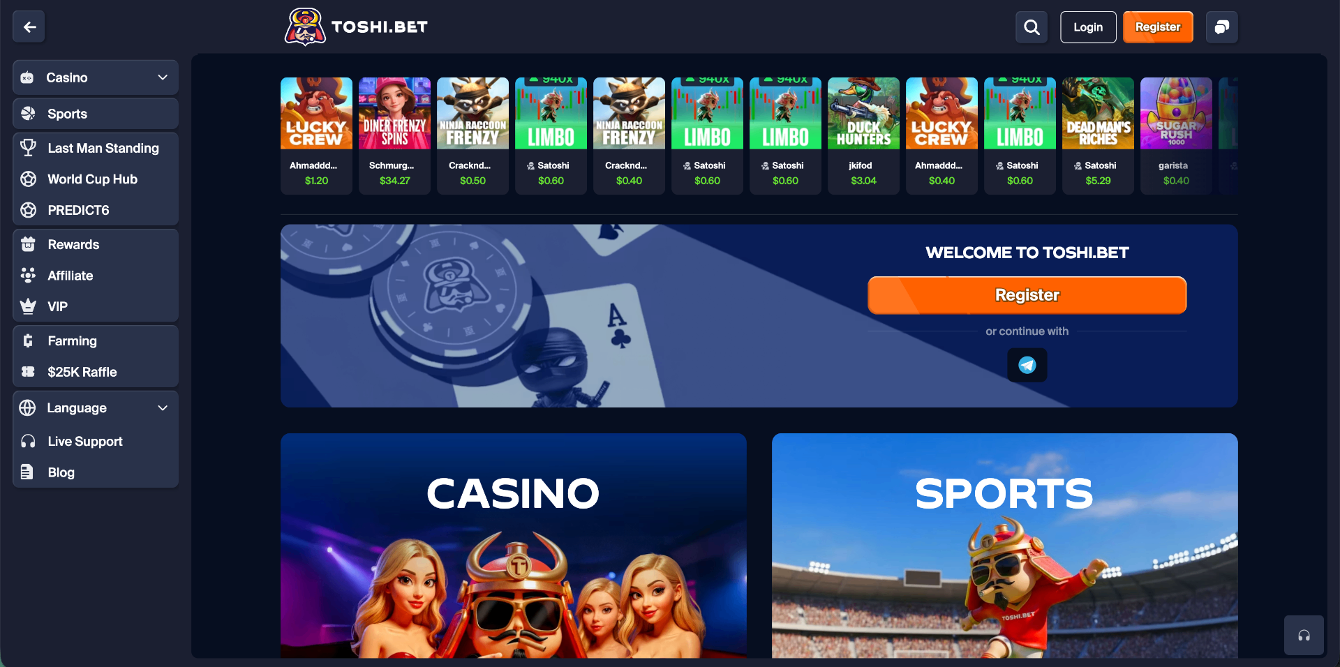 Toshibet homepage screenshot